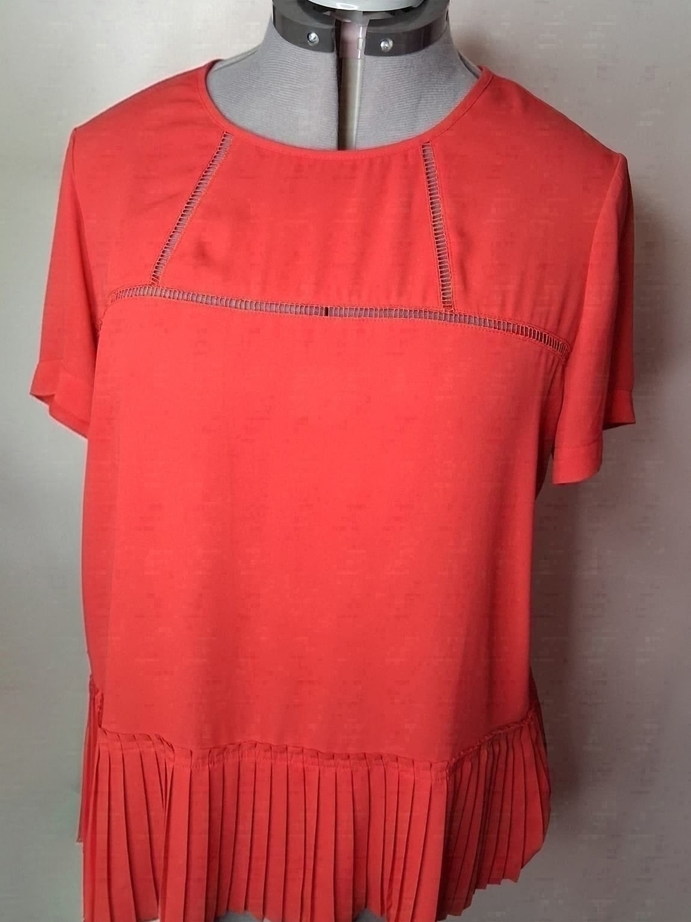 Banana Republic Red Pleated Hem Ladder Trim Blouse L